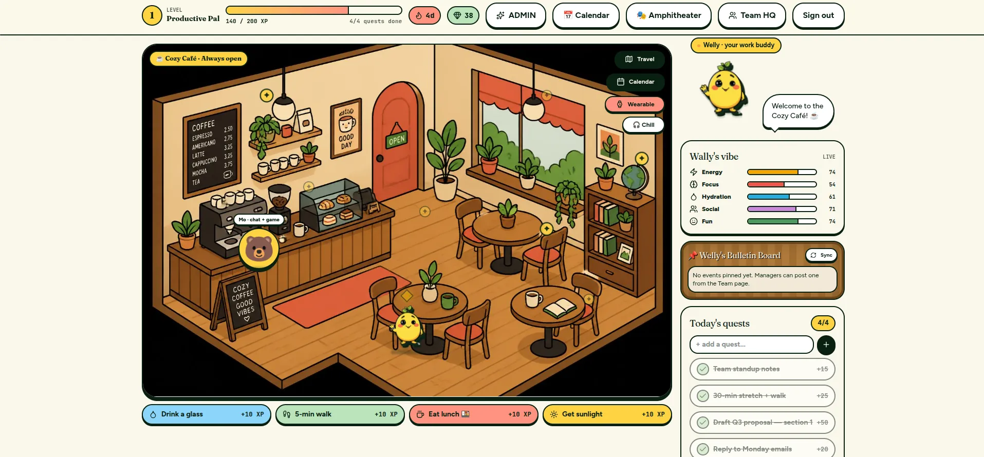 Remotely Well screenshot: Cozy Cafรฉ